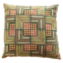 Handmade Swedish Midcentury Geometric Inspired Needlepoint Pillow. 