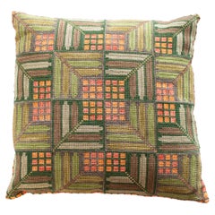 Retro Handmade Swedish Midcentury Geometric Inspired Needlepoint Pillow. 