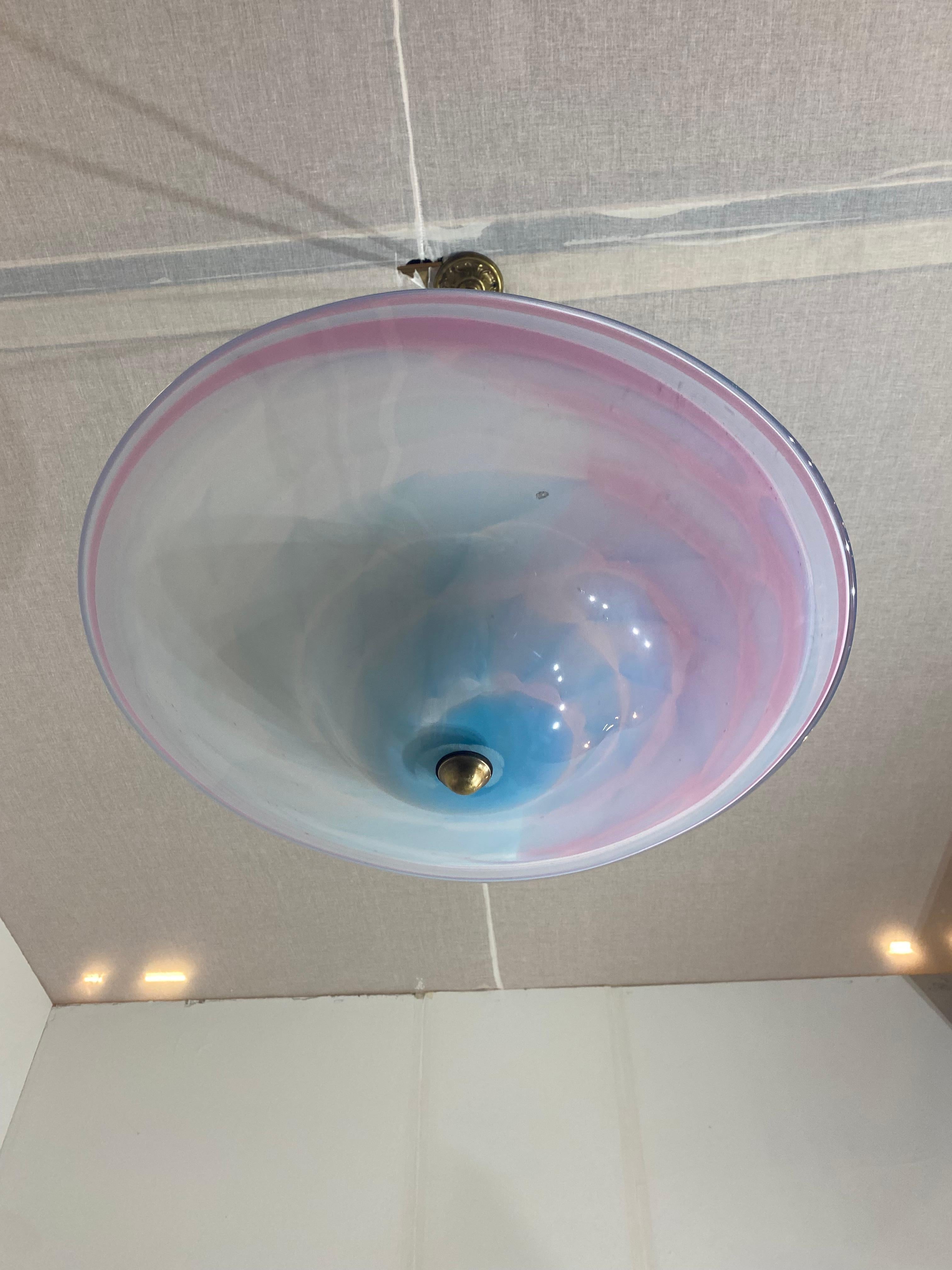 Handgemachte Swirl Murano Glas Decke Lampe Pastell Rosa Blau Italienisch Art Deco 1980s im Angebot 3