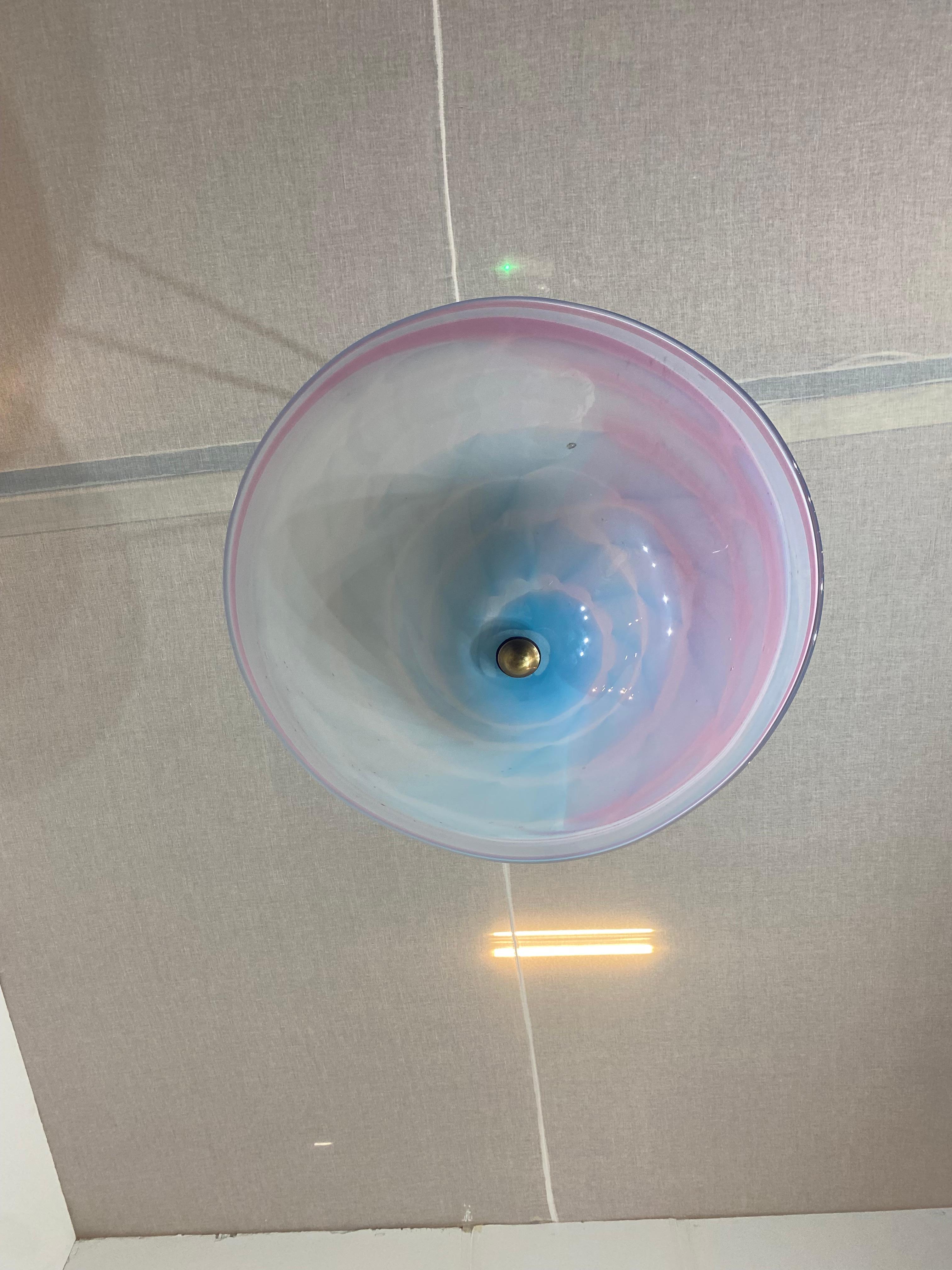 Handgemachte Swirl Murano Glas Decke Lampe Pastell Rosa Blau Italienisch Art Deco 1980s im Angebot 4