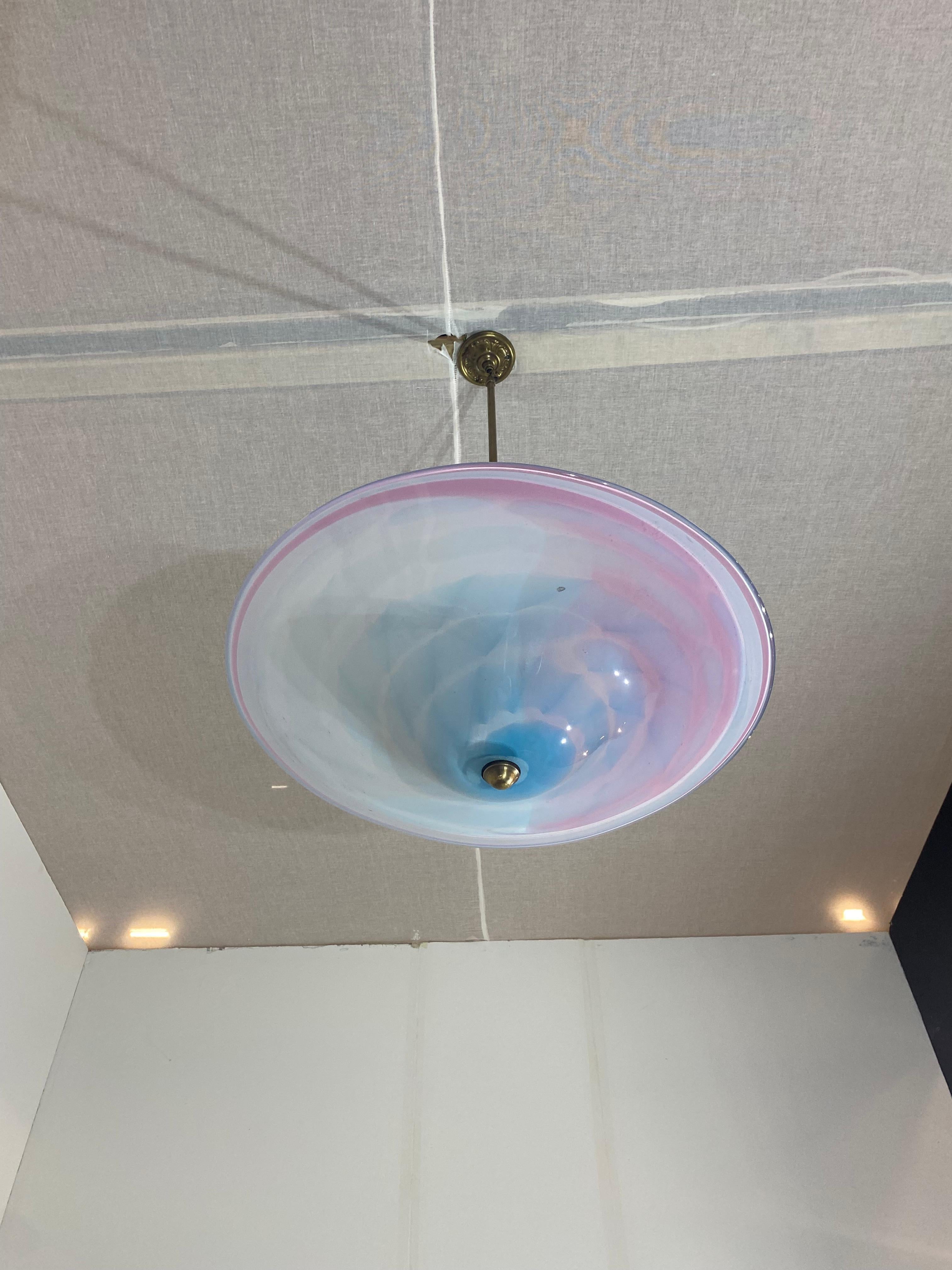 Handgemachte Swirl Murano Glas Decke Lampe Pastell Rosa Blau Italienisch Art Deco 1980s im Angebot 6
