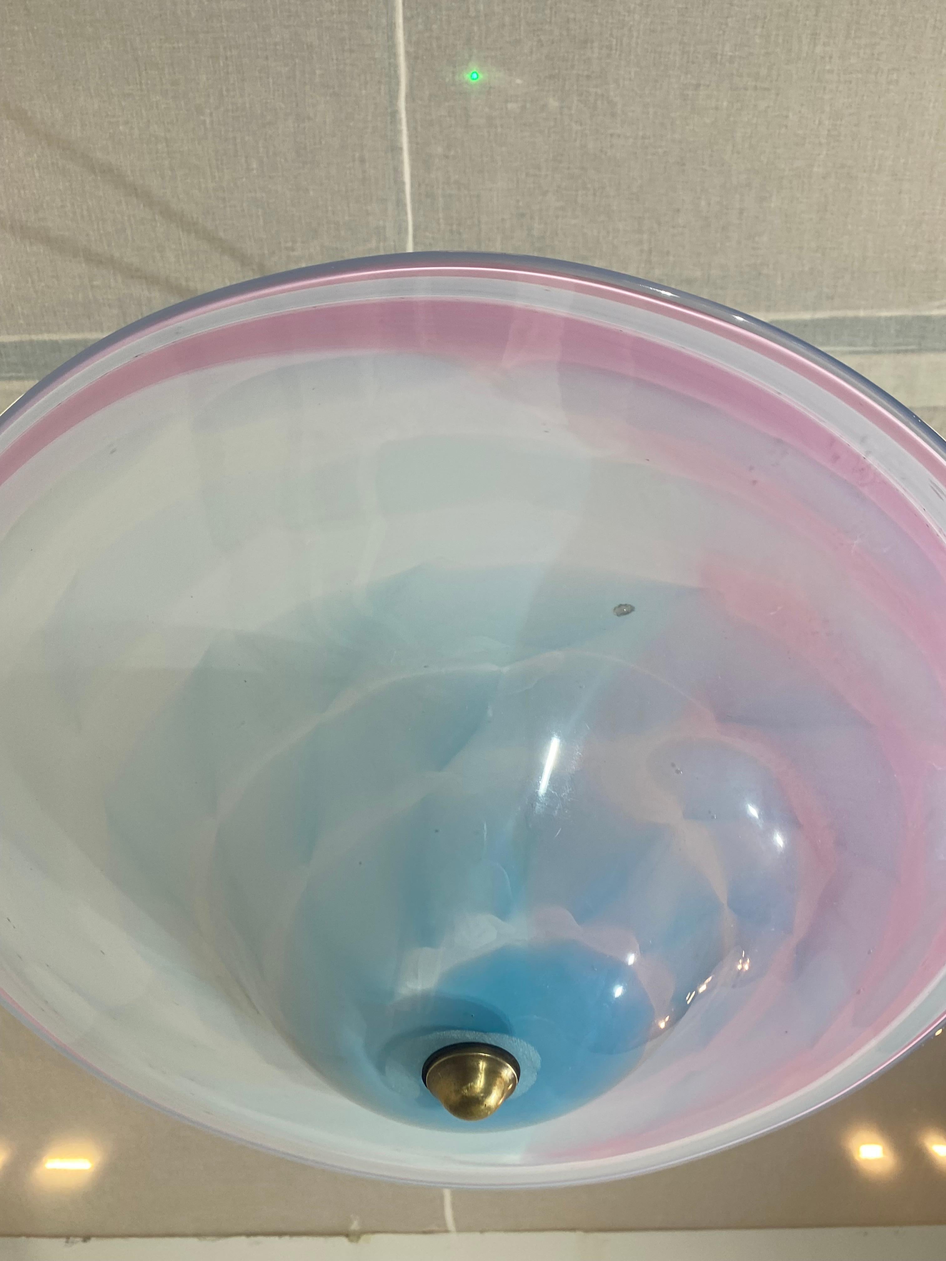 Handgemachte Swirl Murano Glas Decke Lampe Pastell Rosa Blau Italienisch Art Deco 1980s im Angebot 8