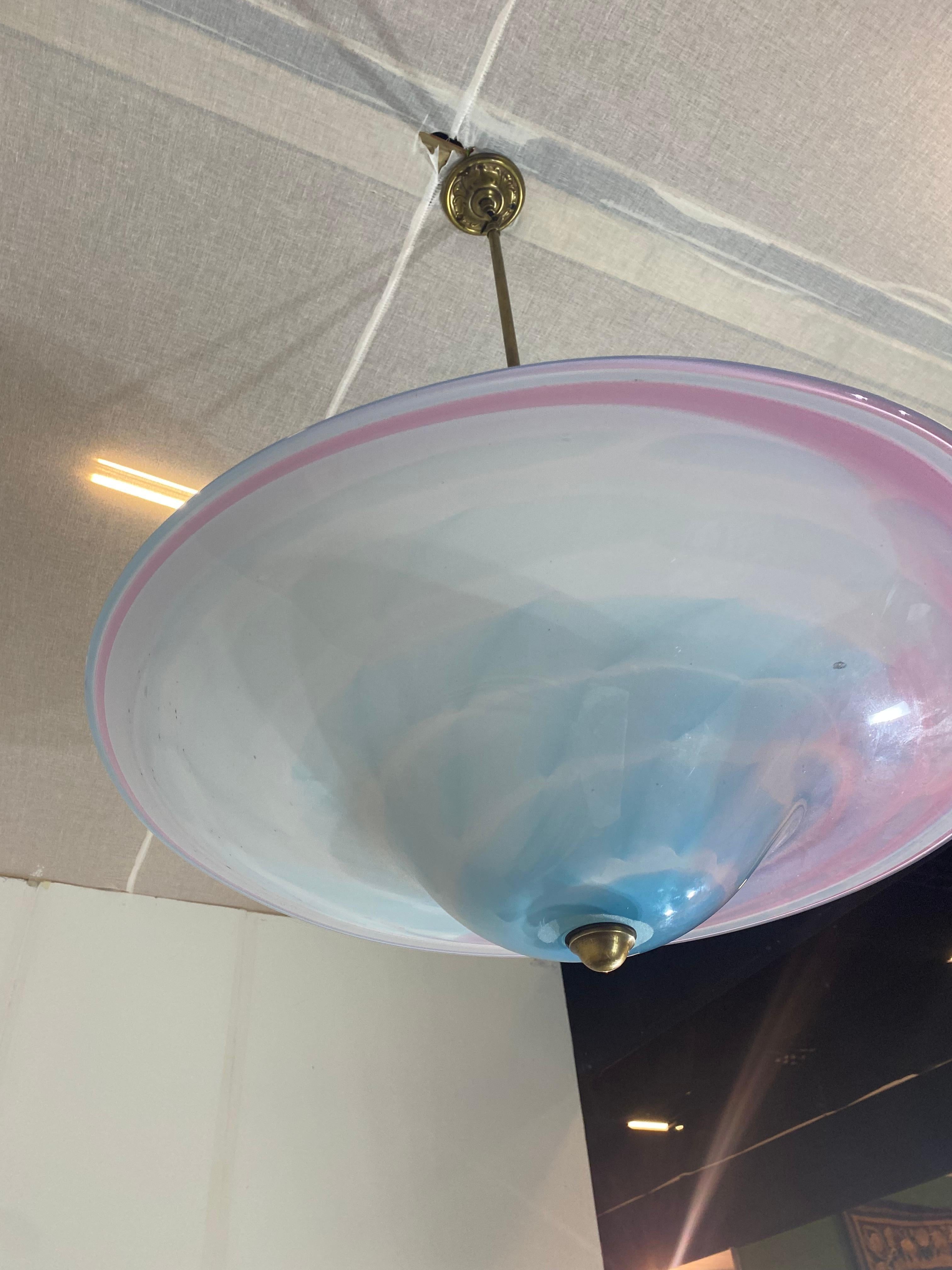 Handgemachte Swirl Murano Glas Decke Lampe Pastell Rosa Blau Italienisch Art Deco 1980s im Angebot 9
