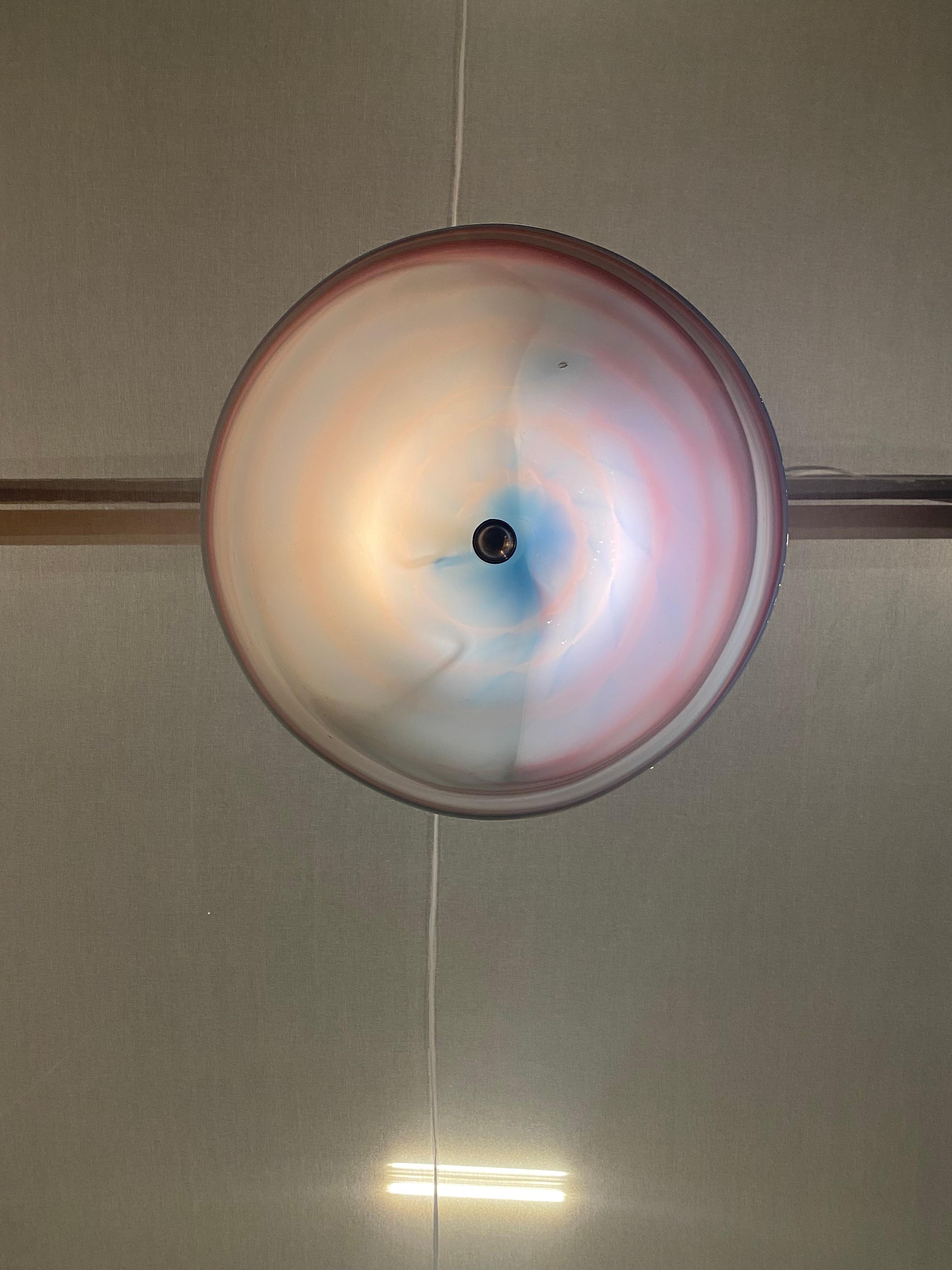 Handgemachte Swirl Murano Glas Decke Lampe Pastell Rosa Blau Italienisch Art Deco 1980s im Zustand „Gut“ im Angebot in London, GB