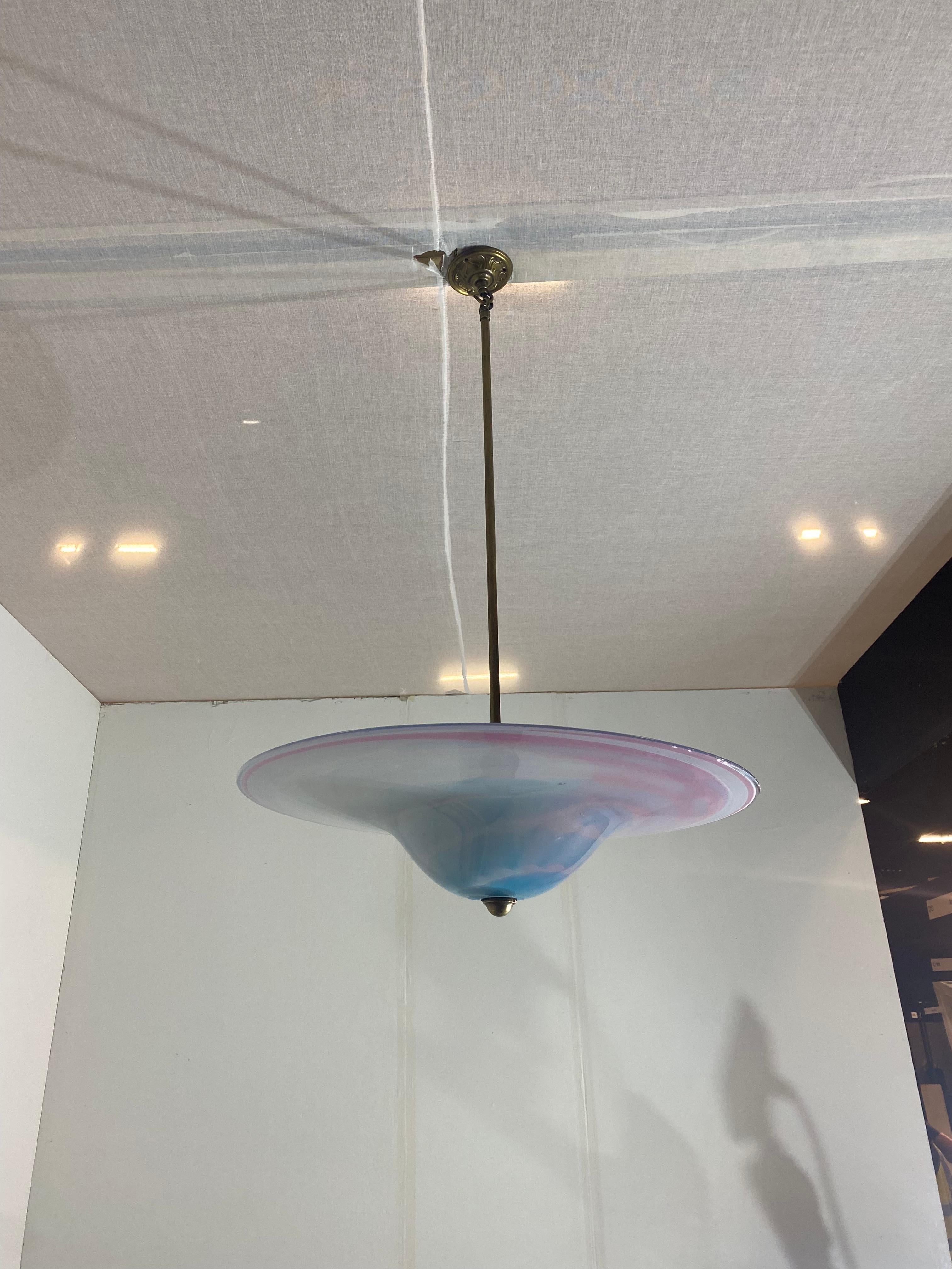 Handgemachte Swirl Murano Glas Decke Lampe Pastell Rosa Blau Italienisch Art Deco 1980s im Angebot 2