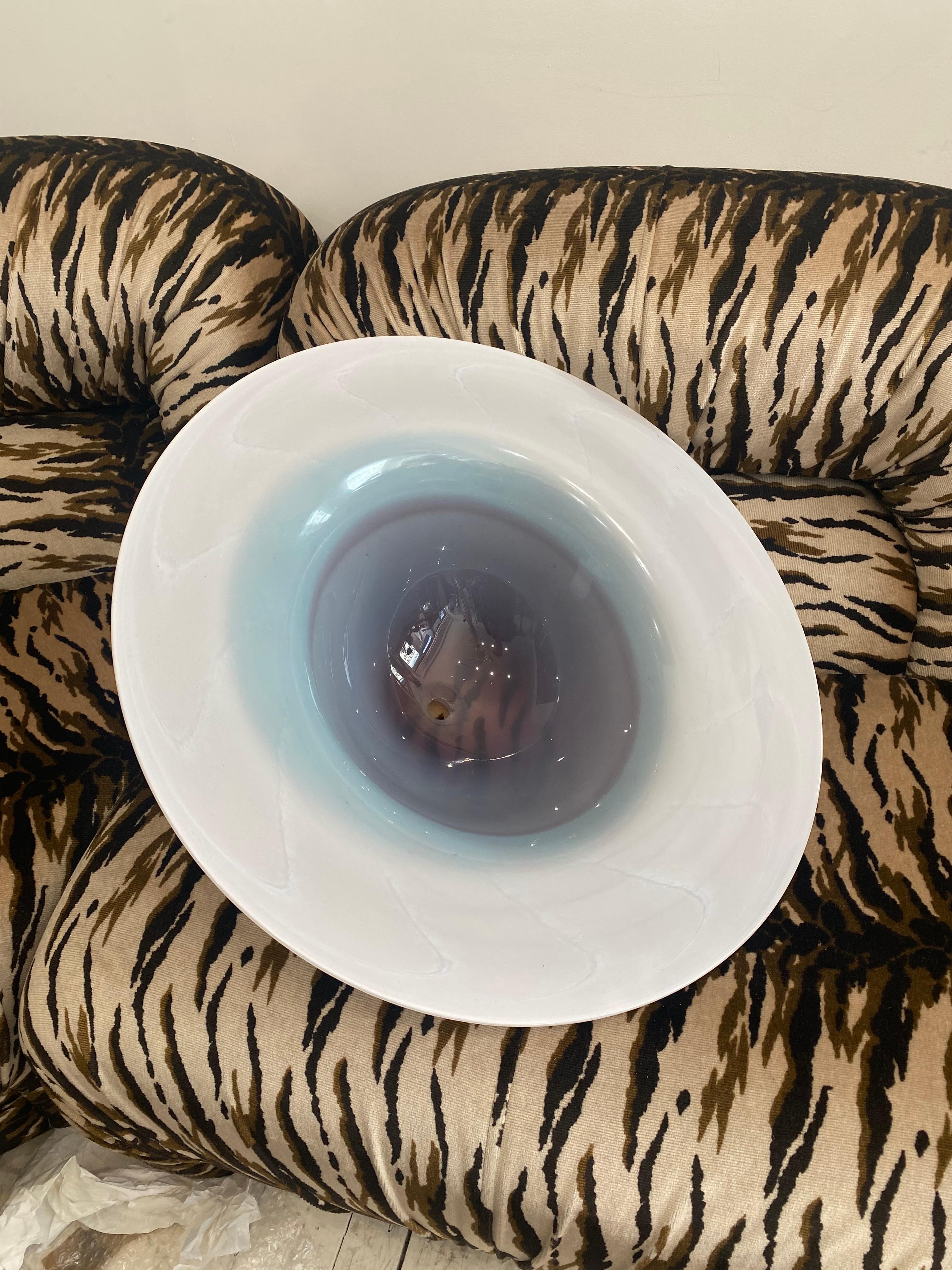 Handmade Swirl Murano Glass Ceiling Lamp Pastel Purple Italian Brass 1980s For Sale 3