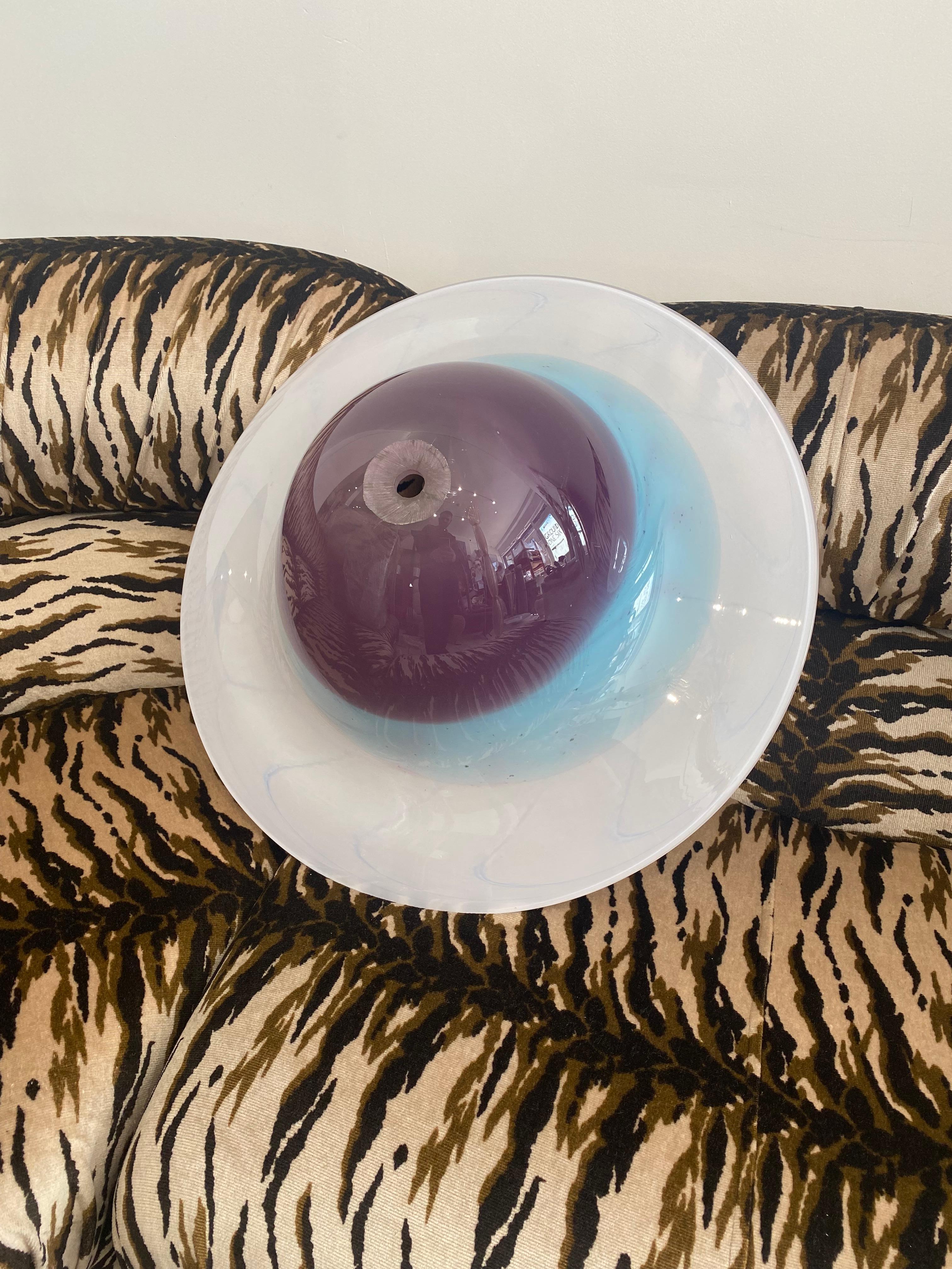 Handmade Swirl Murano Glass Ceiling Lamp Pastel Purple Italian Brass 1980s For Sale 5