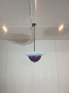 Handmade Swirl Murano Glass Ceiling Lamp Pastel Purple Italian Brass 1980s