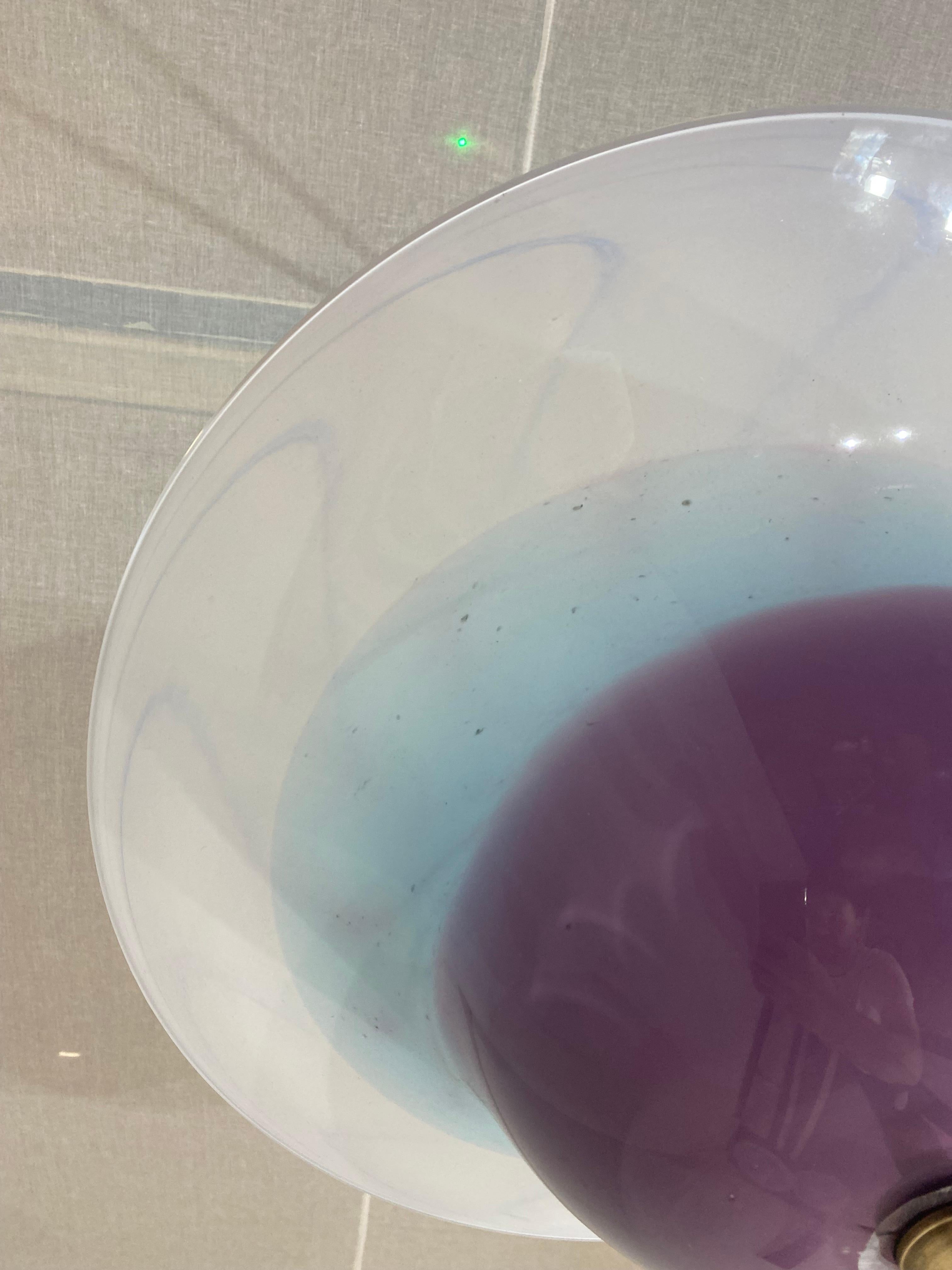 Handmade Swirl Murano Glass Ceiling Lamp Pastel Purple Italian Brass 1980s For Sale 1