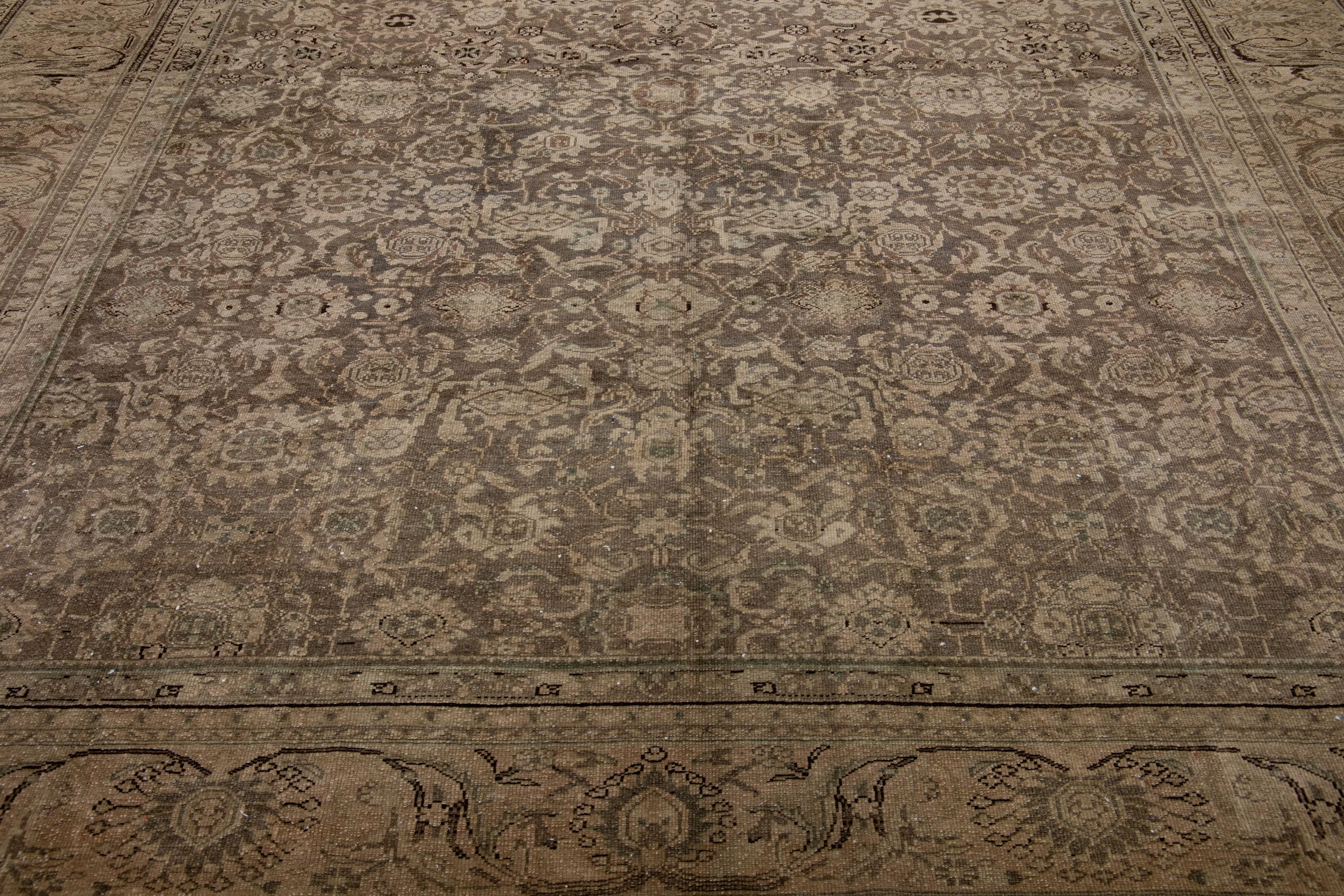 Handmade Tabriz 1900s Persian Wool Rug in Brown with Allover Motif For Sale 1