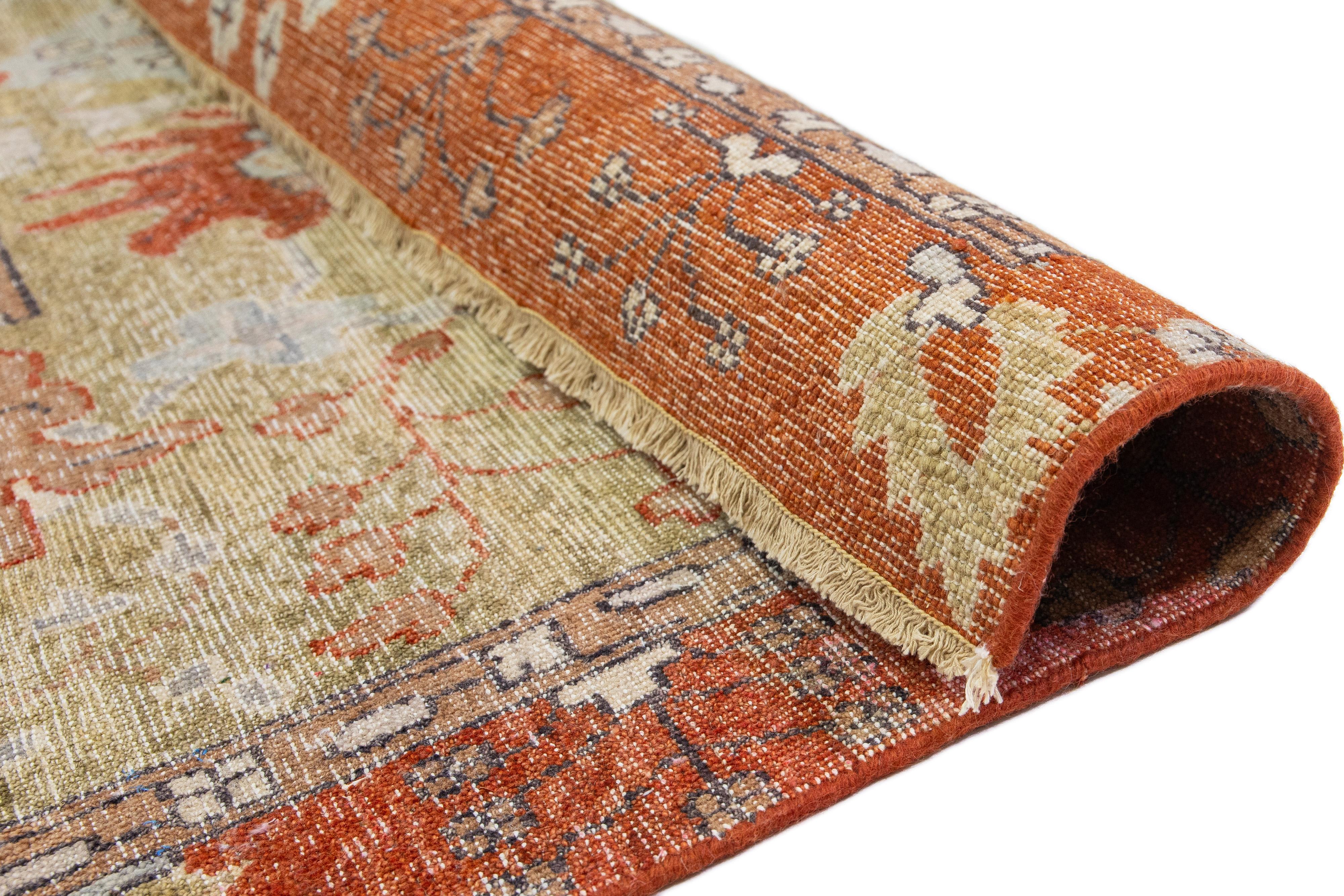 Handmade Tabriz Modern Indian Wool Rug in Gray & Orange Floral Motif by Apadana For Sale 4