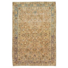 Handgefertigter brauner antiker persischer Kirman-Wollteppich mit Blumenmotiv