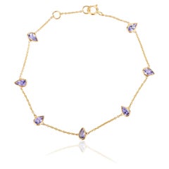 Handmade Tanzanite Gemstone 18K Yellow Gold Chain Bracelet Gift For Her