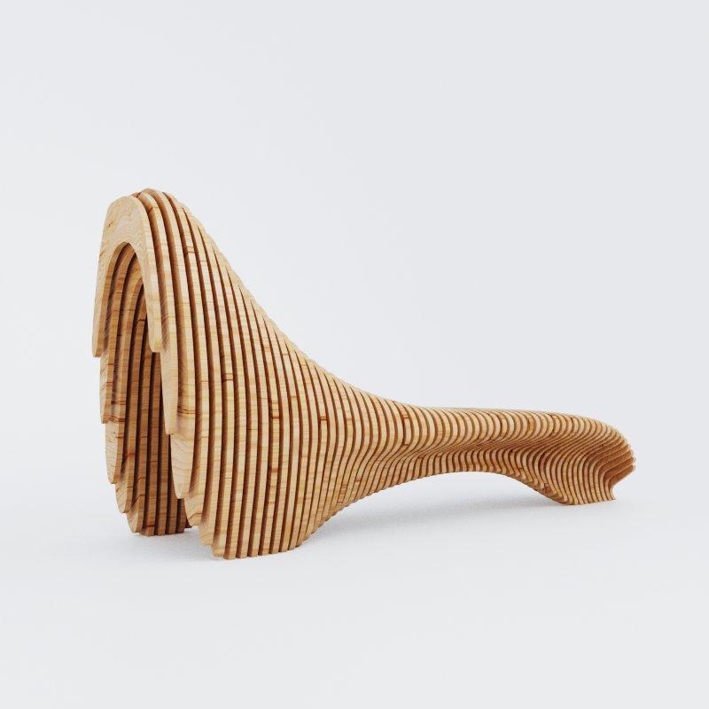 Americano Sedia da sole in teak fatta a mano - Design parametrico scultoreo in vendita