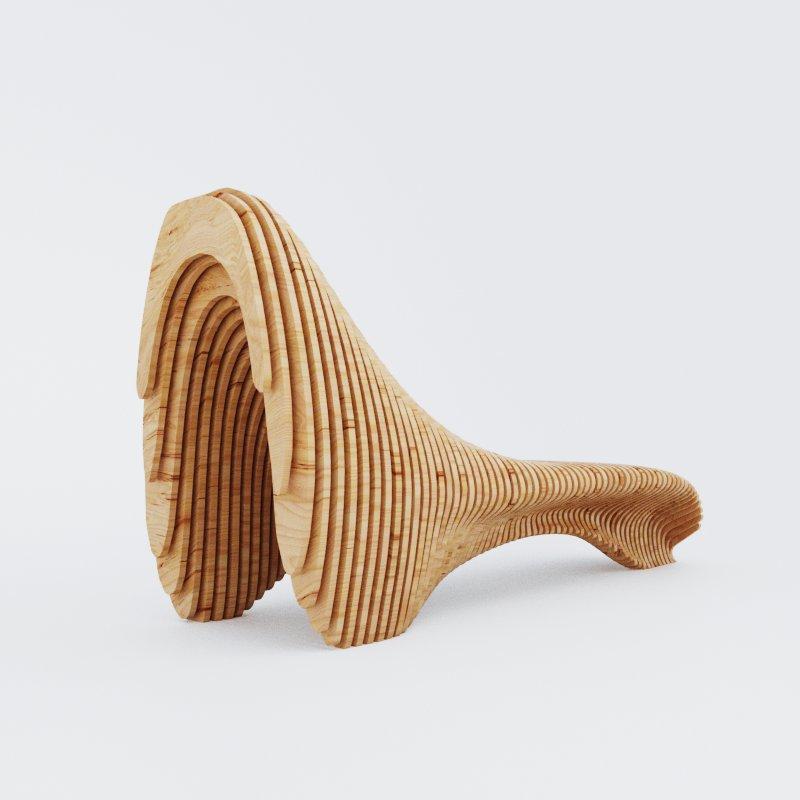 Fatto a mano Sedia da sole in teak fatta a mano - Design parametrico scultoreo in vendita