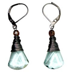 Handmade Teal Gemstone Sterling Silver Vintage Dangle Earrings