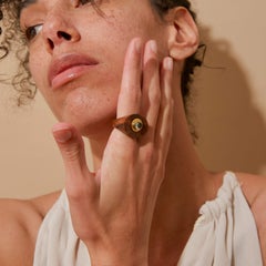 Handmade Tenara Blue Topaz Wood Ring with All Gold Plating by German Kabirski