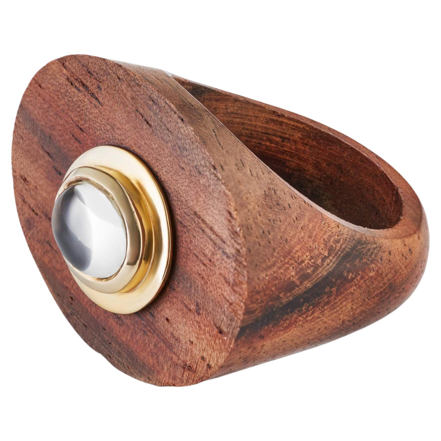 Handmade Tenara Blue Topaz Wood Ring with All Gold Plating by German Kabirski For Sale