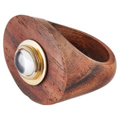 Handmade Tenara Blue Topaz Wood Ring with All Gold Plating by German Kabirski