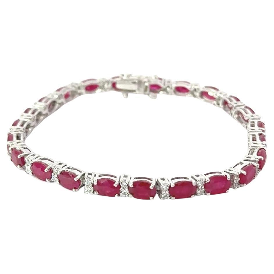 Elegante pulsera de tenis con circonitas de rubí natural para regalo de mamá en plata 925