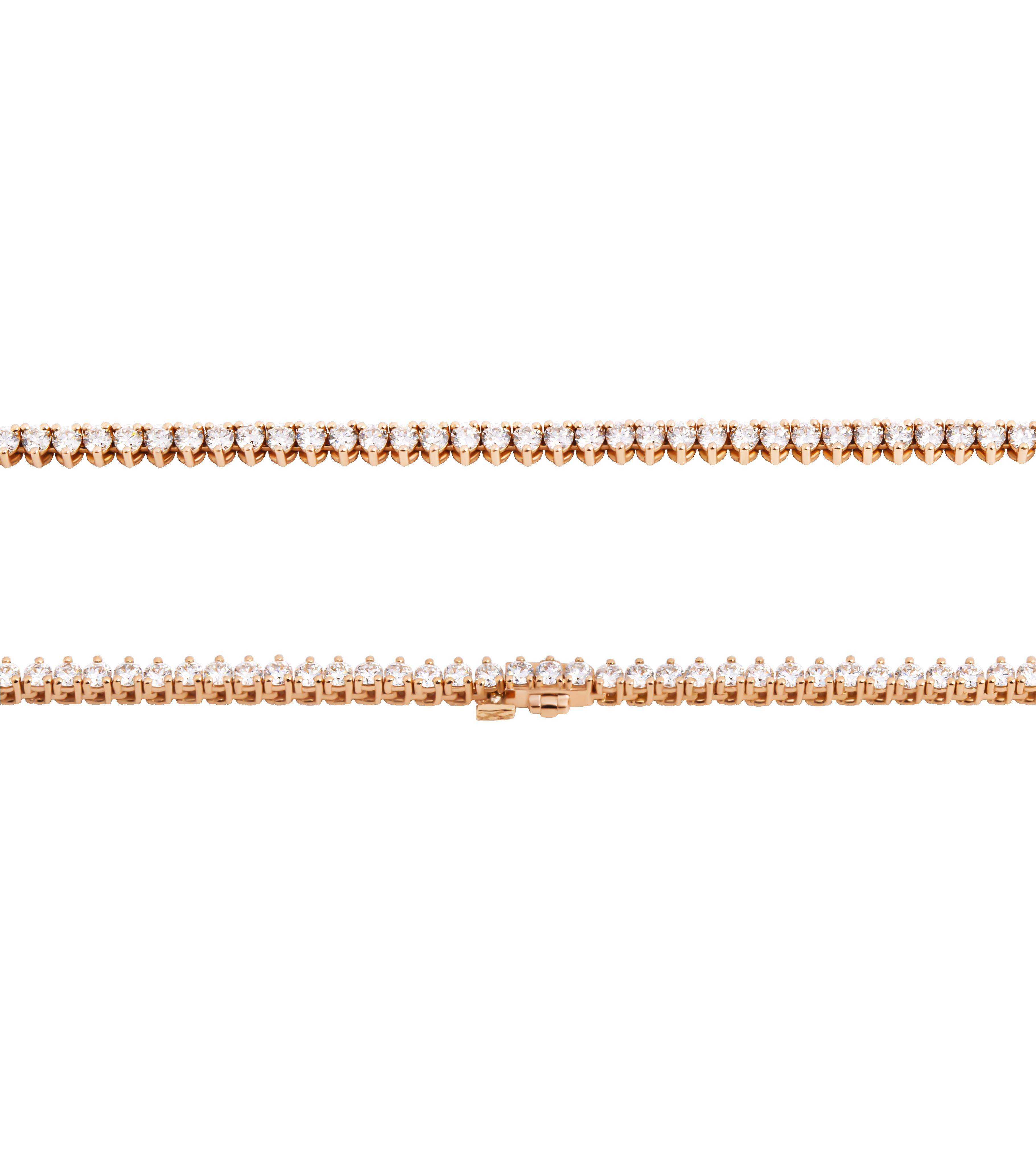 Taille ronde Collier de tennis fait à la main en or rose 14K 5.30ct en vente