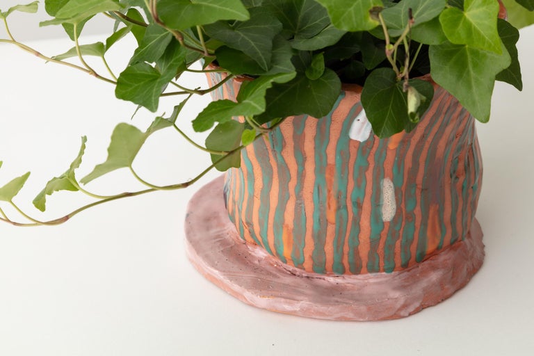 Modern Handmade Terracotta Double Line Pot Unique Edition For Sale