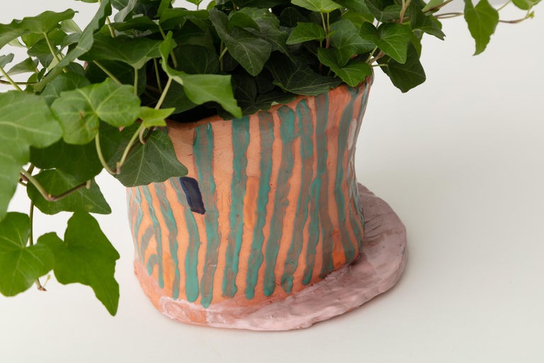 American Handmade Terracotta Double Line Pot Unique Edition For Sale