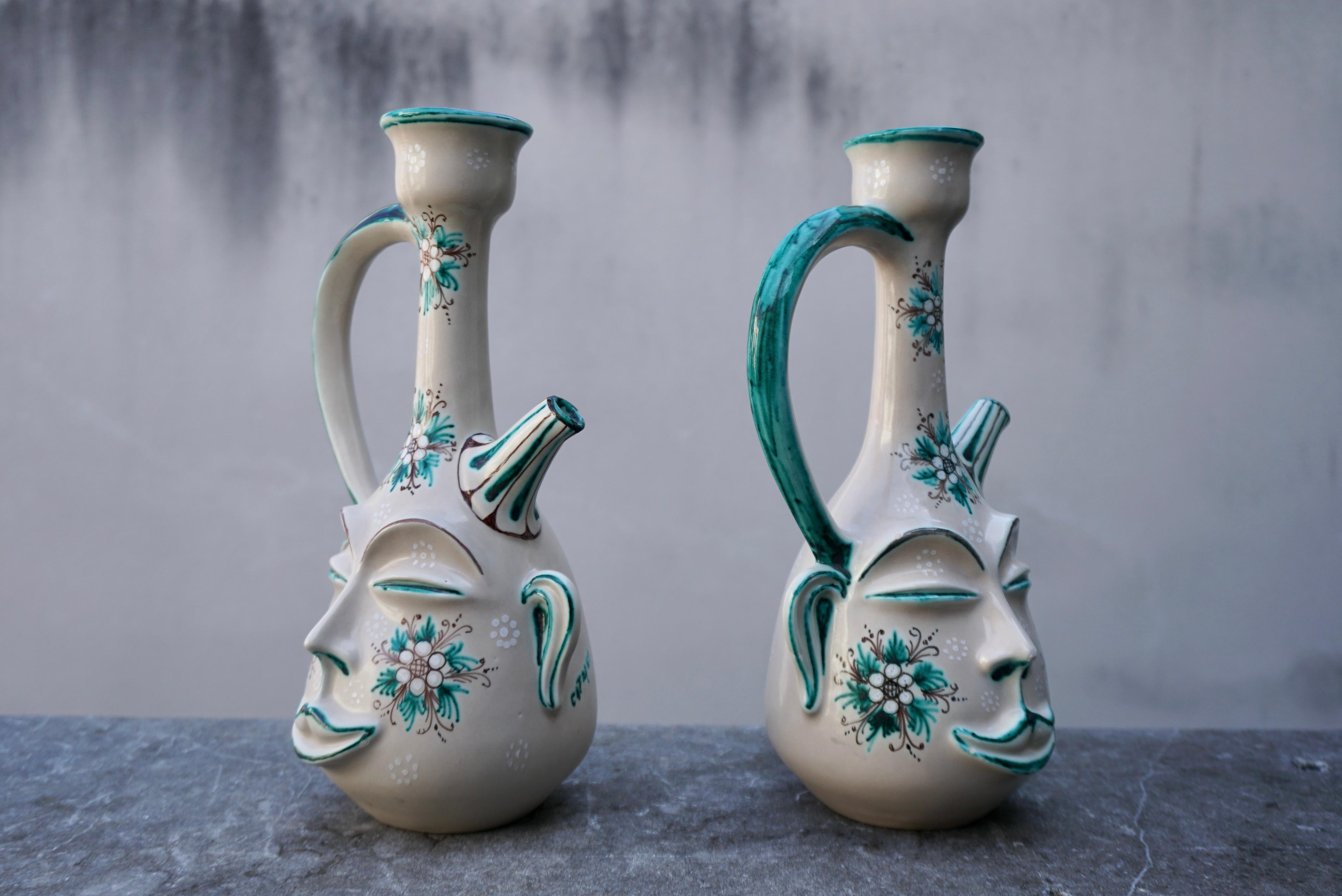 Italian Handmade Terracotta Pitcher Vase by Maga S. Stefano, Sicily 1970 For Sale