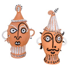 Handmade Terracotta Urn with Abstract Face