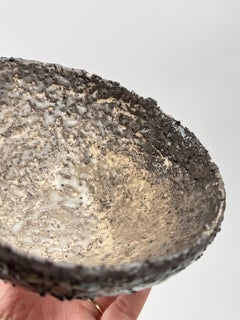 Handmade Textured Ceramic Art Bowl — Black and White Volcanic Glaze, Sustainable