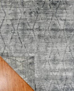 Handmade Textured Geometric Wool Rug in Soft Grey Tones
