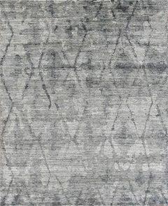 Handmade Textured Geometric Wool Rug in Soft Grey Tones