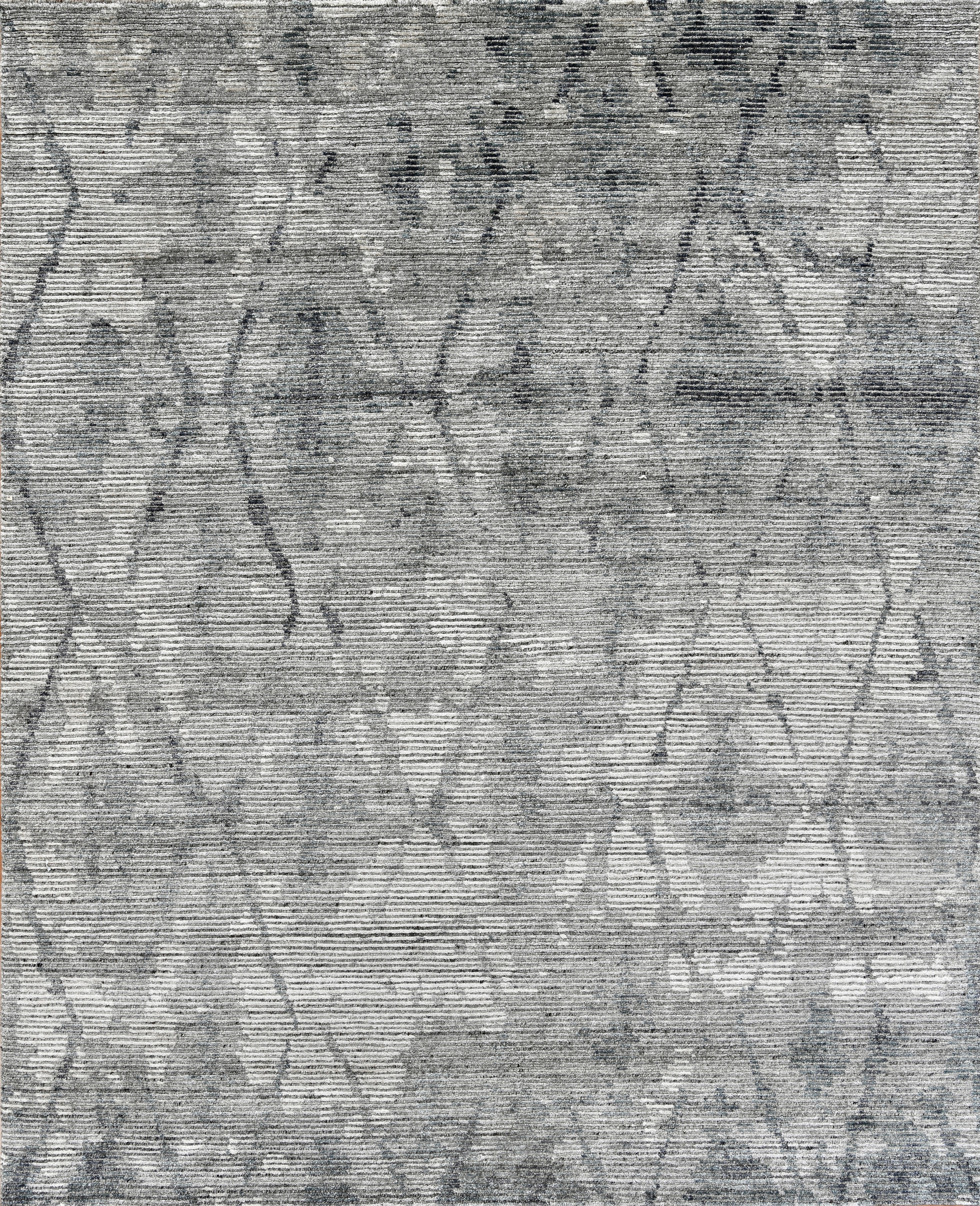 Handmade Textured Geometric Wool Rug in Soft Grey Tones For Sale