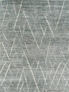 Handmade Textured Geometric Wool Rug in Soft Grey with Ivory Lines