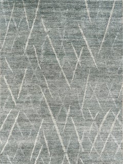 Handmade Textured Geometric Wool Rug in Soft Grey with Ivory Lines