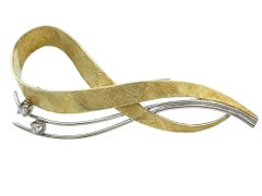 Handmade Textured Infinity Brooch with Diamonds in Two-Tone 14 Karat Gold