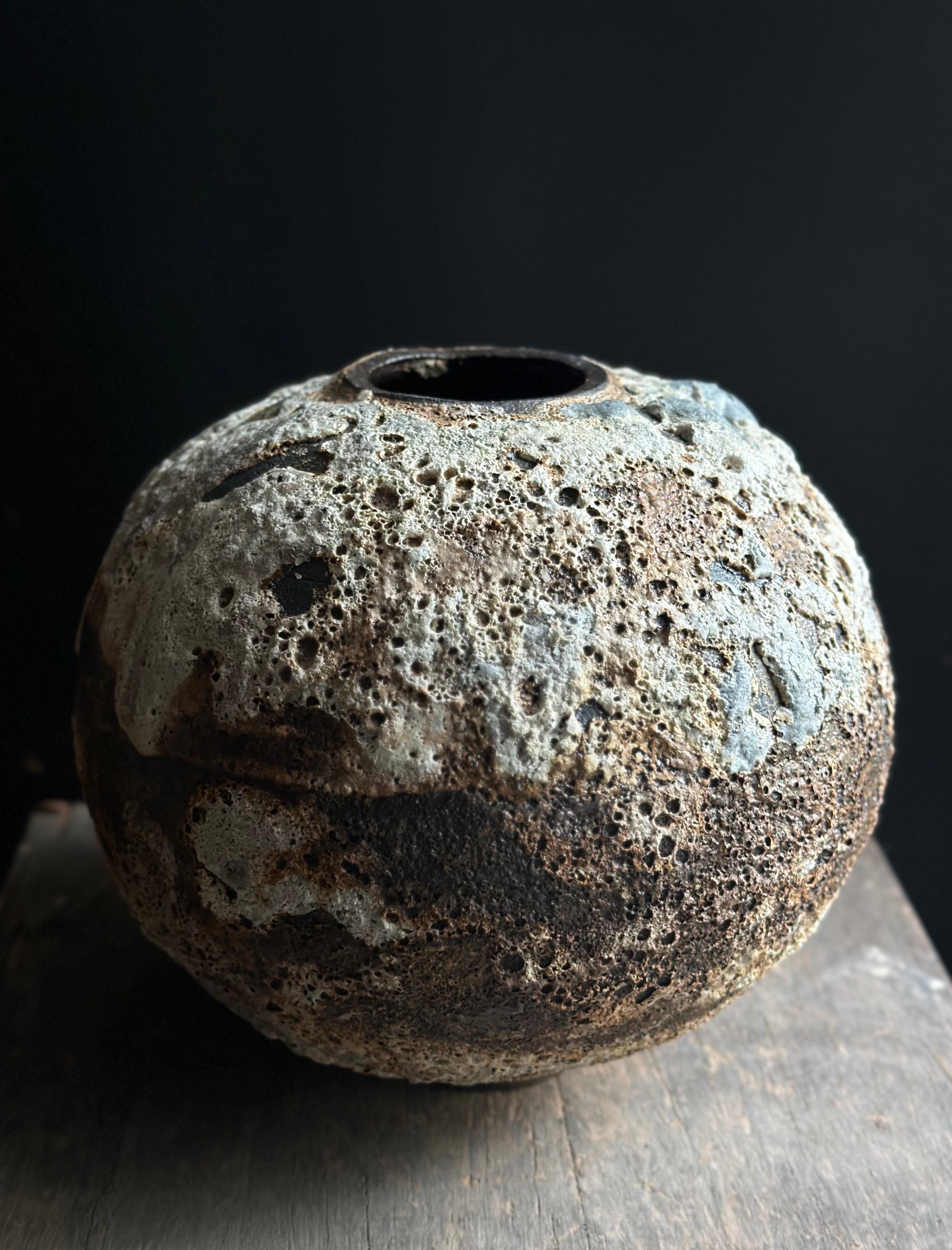 American Handmade Textured Round Wabi-Sabi Moon Jar Vase