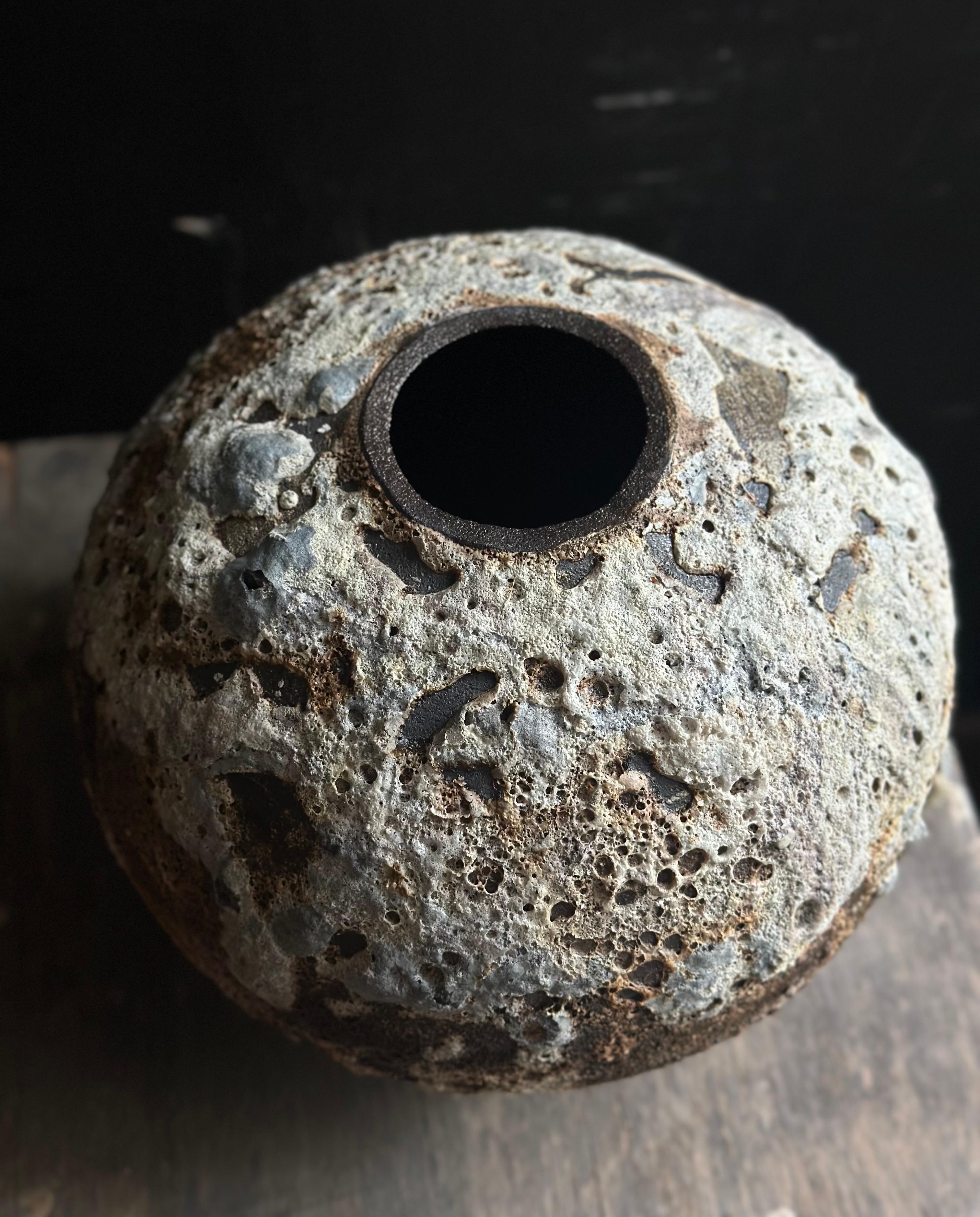 Hand-Carved Handmade Textured Round Wabi-Sabi Moon Jar Vase