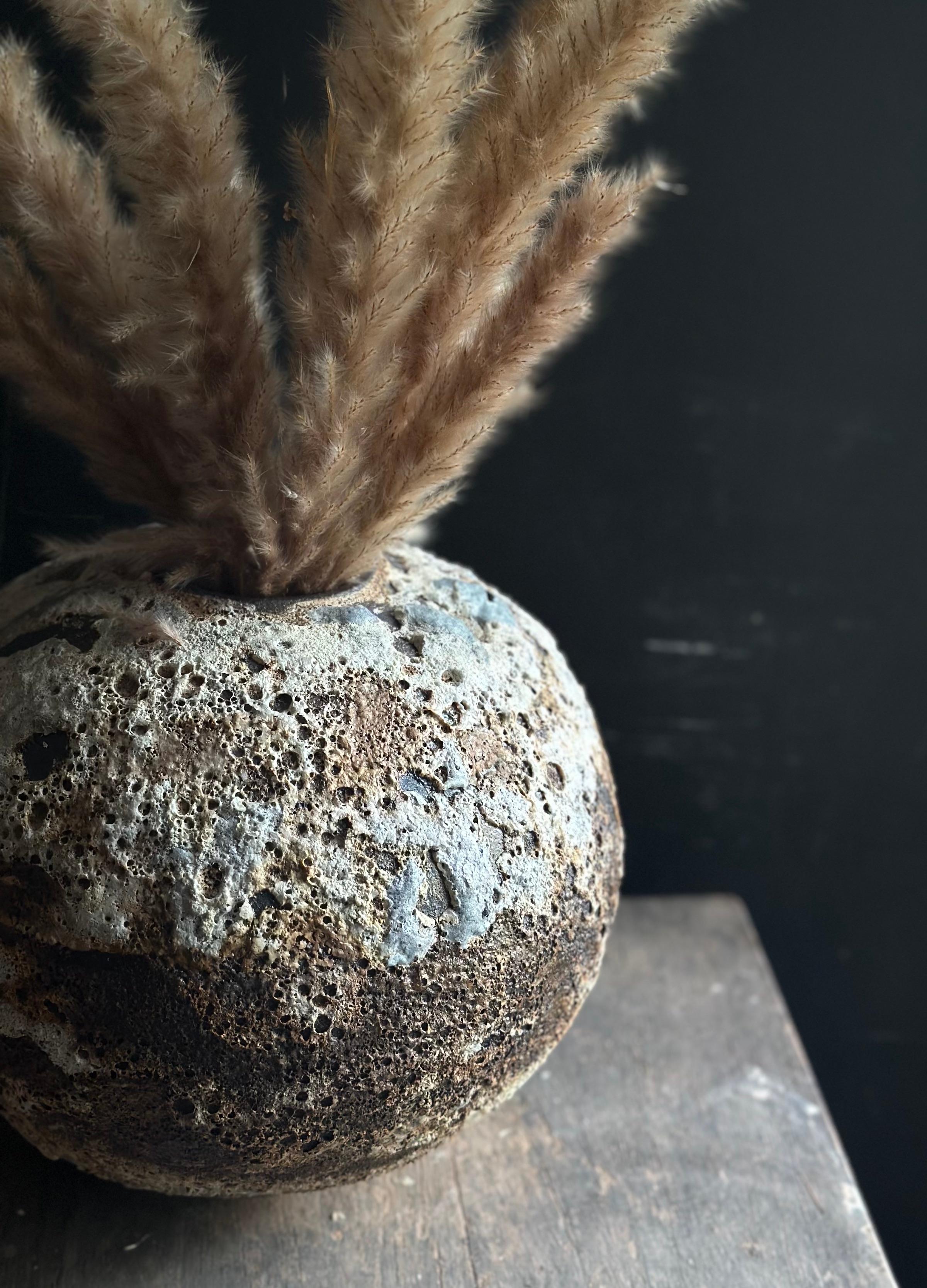 Contemporary Handmade Textured Round Wabi-Sabi Moon Jar Vase