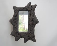 Handmade Textured Sculptural Volcanic Ceramic Wall Mirror by Maku Ceramic