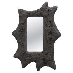 Handmade Textured Sculptural Volcanic Ceramic Wall Mirror by Maku Ceramic