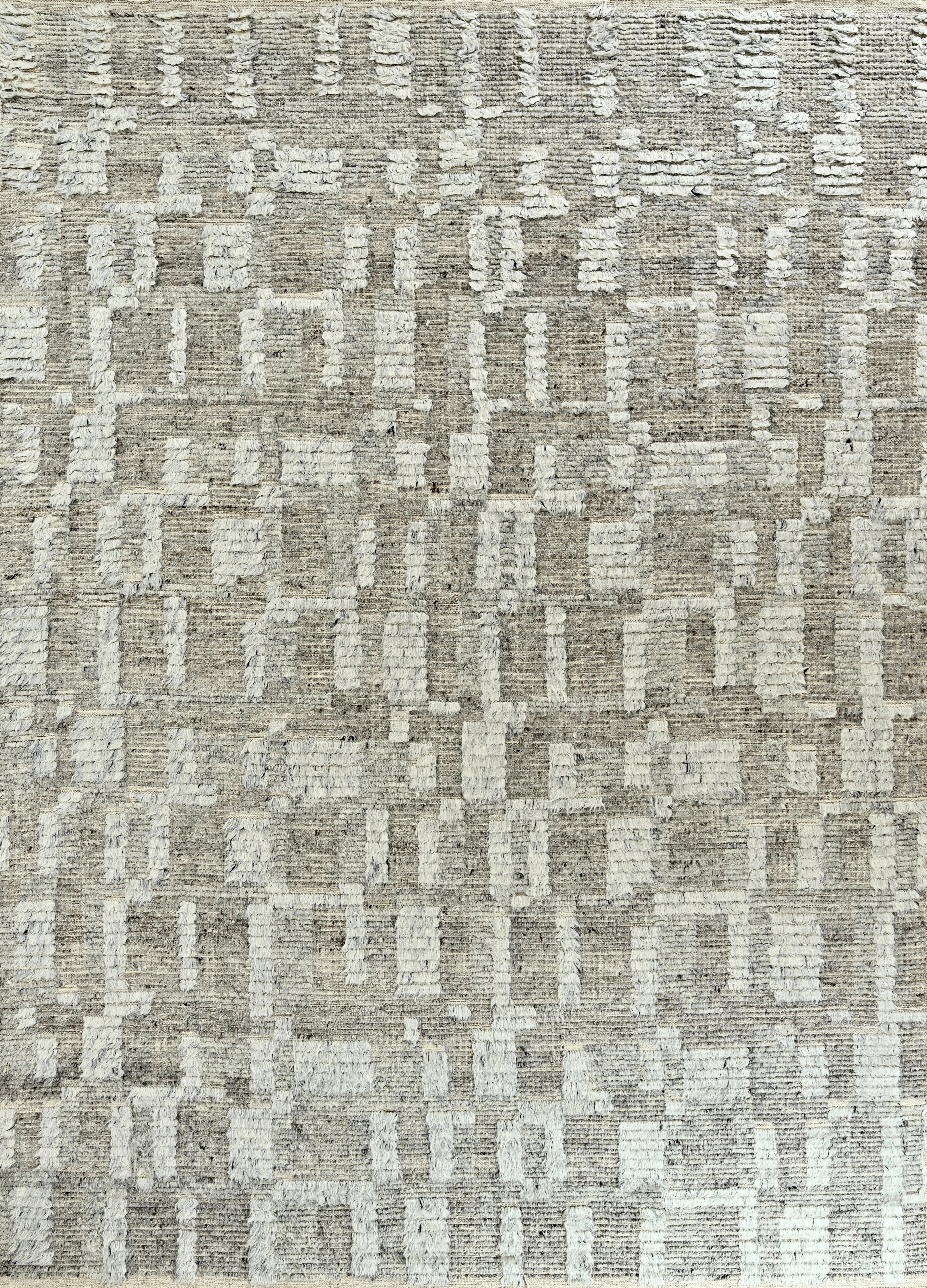 Handmade Textured Wool Rug in Beige and Ivory with Abstract Raised Pattern