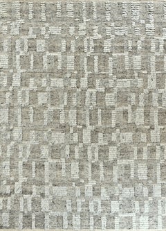 Handmade Textured Wool Rug in Beige and Ivory with Abstract Raised Pattern
