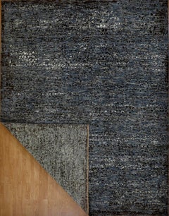 Handmade Textured Wool Rug in Charcoal & Slate Grey Distressed Abstract Pattern