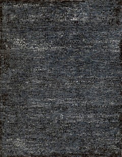 Handmade Textured Wool Rug in Charcoal & Slate Grey Distressed Abstract Pattern