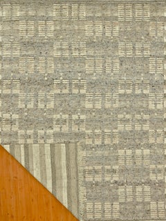 Handmade Textured Wool Rug in Grey and Natural with Subtle Mosaic Pattern