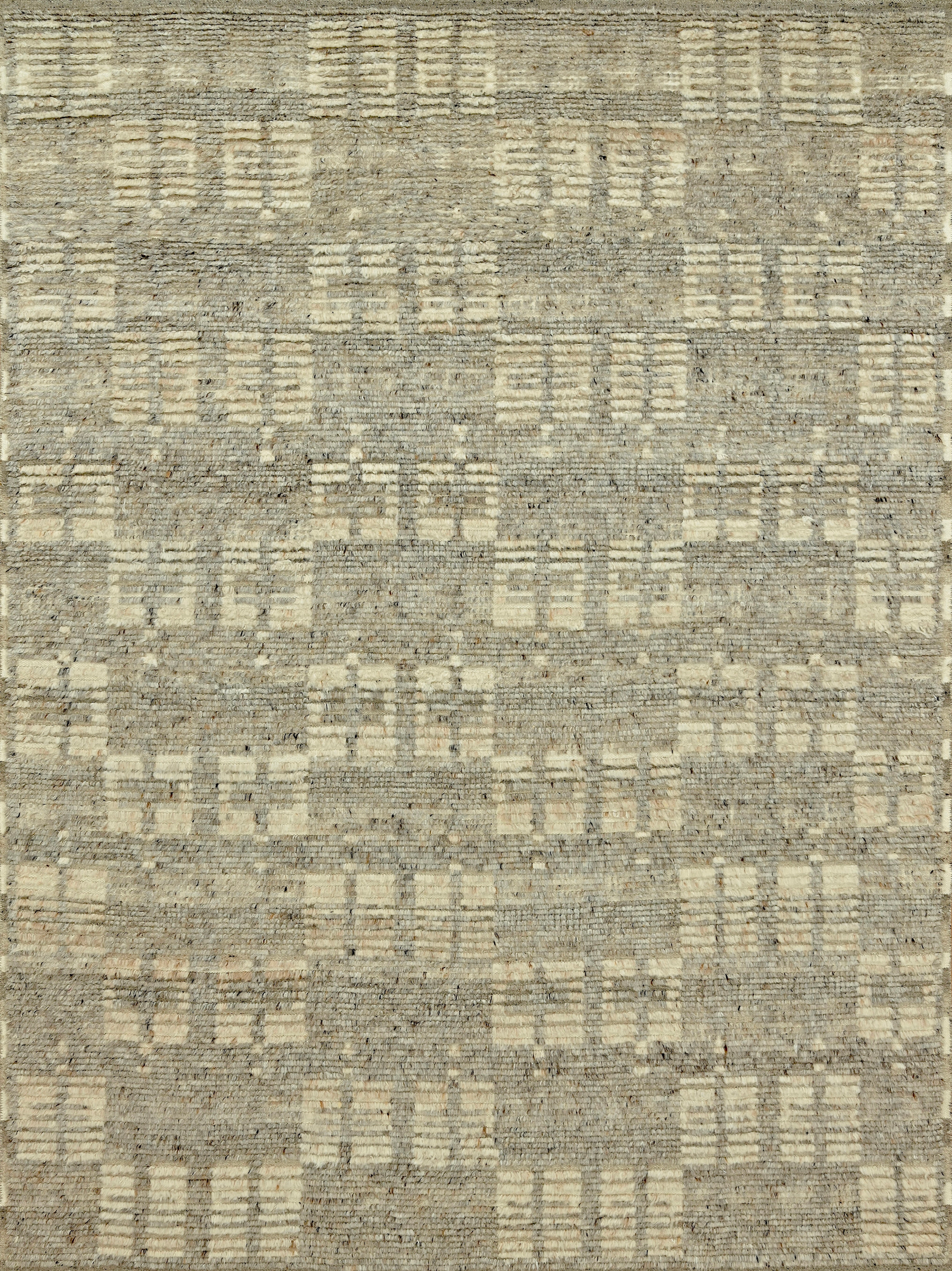 Handmade Textured Wool Rug in Grey and Natural with Subtle Mosaic Pattern