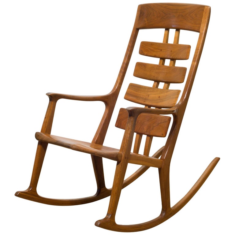 Handmade Thomas Saydah Mixed Wood Rocking Chair, circa 1988 For Sale at