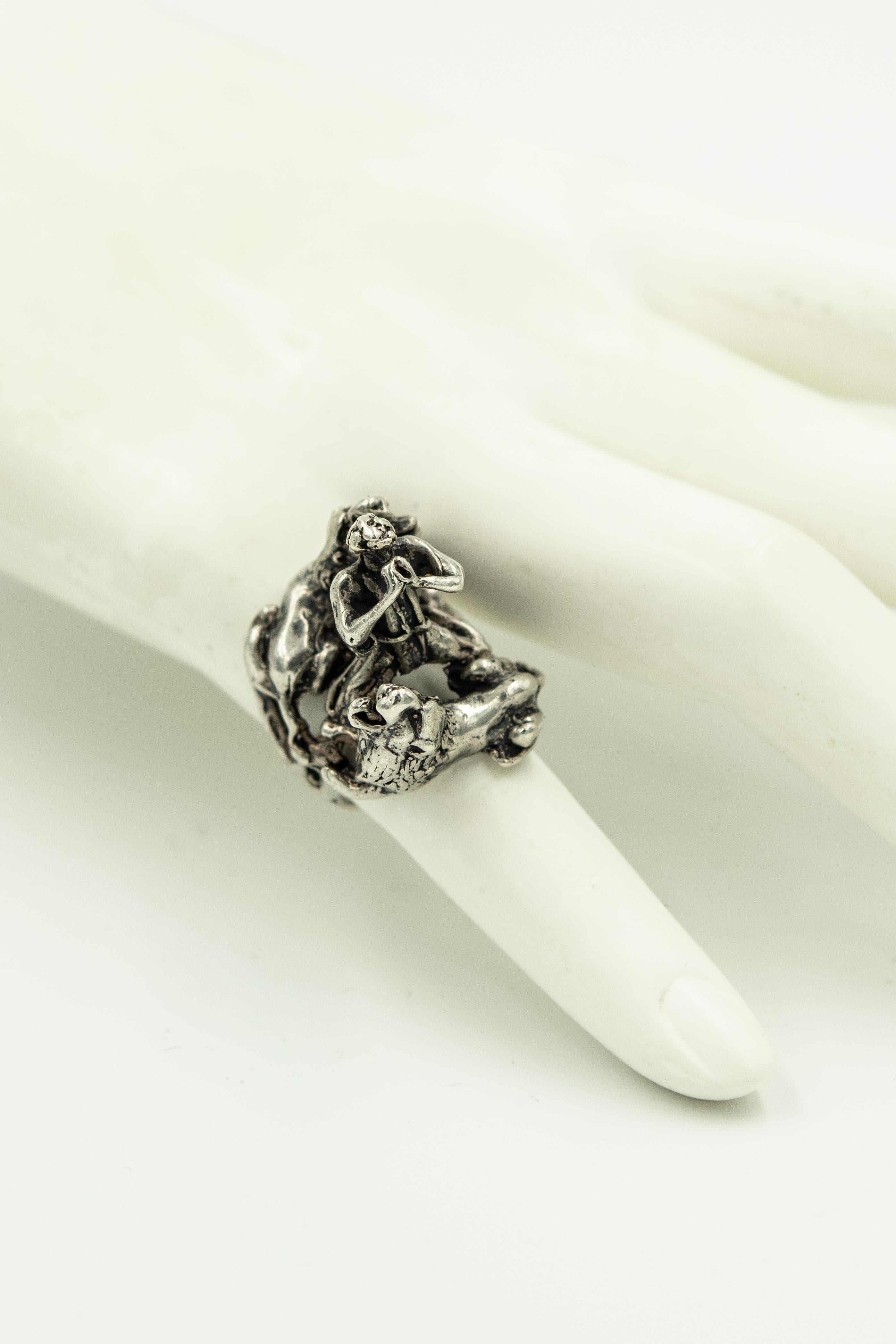Handmade Three Dimensional Judah and the Lions Sterling Silver Judaica Ring 1