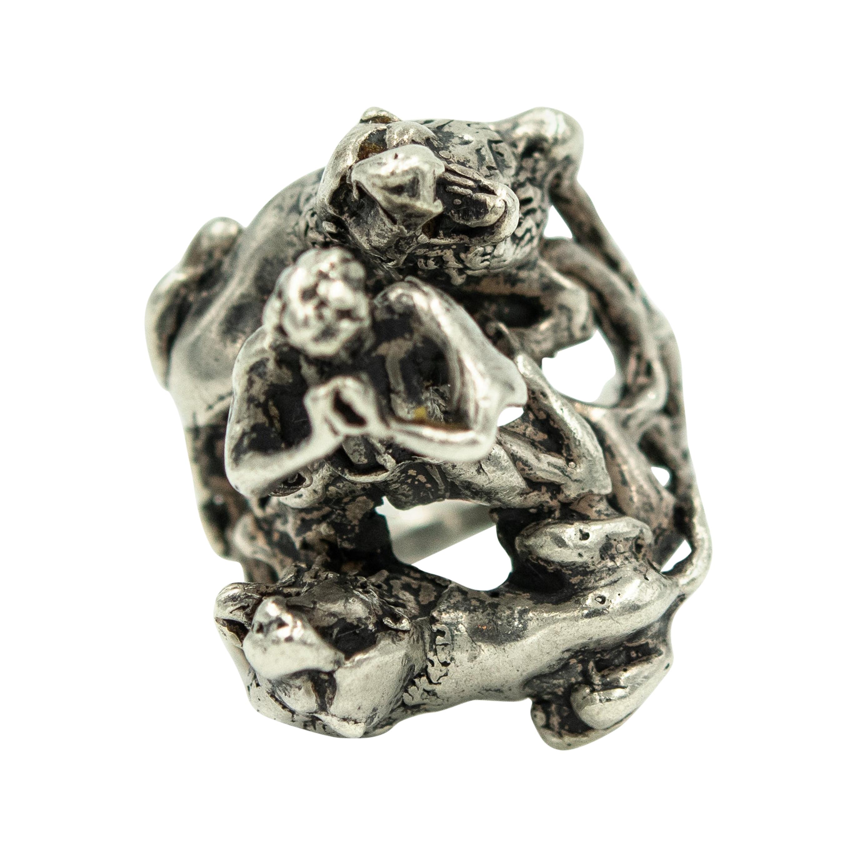Handmade Three Dimensional Judah and the Lions Sterling Silver Judaica Ring